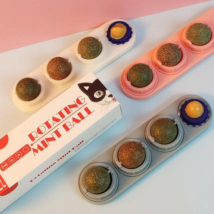 Cat Toy Catnip Ball Lick Solid Nutrition Help Digestion Wall Mount Hair Remover - White.