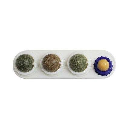 Cat Toy Catnip Ball Lick Solid Nutrition Help Digestion Wall Mount Hair Remover - White.