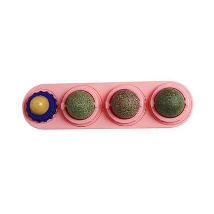 Cat Toy Catnip Ball Lick Solid Nutrition Help Digestion Wall Mount Hair Remover - White.