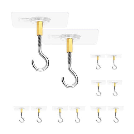 12 PCS Heavy Duty Self Adhesive Hooks Stainless Steel Ceiling Hooks for Home - Closed.