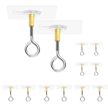 12 PCS Heavy Duty Self Adhesive Hooks Stainless Steel Ceiling Hooks for Home - Open.