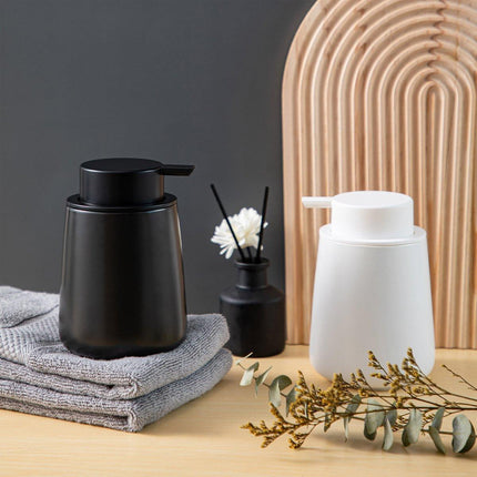 400ML Ceramic Stoneware Soap Dispenser Modern Design Lotion Pump Manual Bathroom - Black.