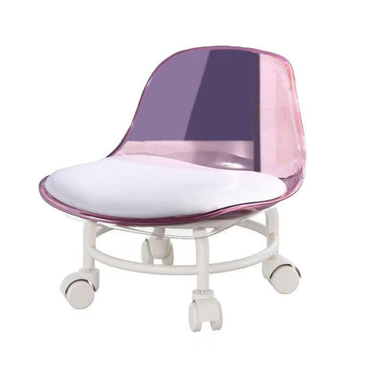 Stool with Universal Wheels Pulley Short Stool with Backrest Comfortable Seat - Pink.