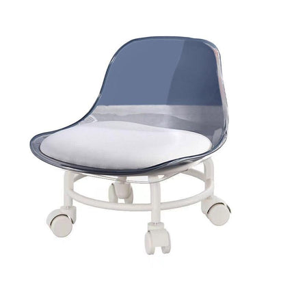 Stool with Universal Wheels Pulley Short Stool with Backrest Comfortable Seat - Pink.