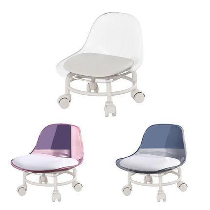 Stool with Universal Wheels Pulley Short Stool with Backrest Comfortable Seat - White.