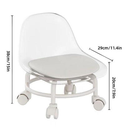 Stool with Universal Wheels Pulley Short Stool with Backrest Comfortable Seat - White.