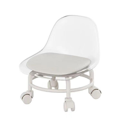 Stool with Universal Wheels Pulley Short Stool with Backrest Comfortable Seat - White.