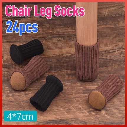 24Pcs Knitted Table Chair Leg Socks Sleeve Floor Protector Furniture Feet Covers - Brown.