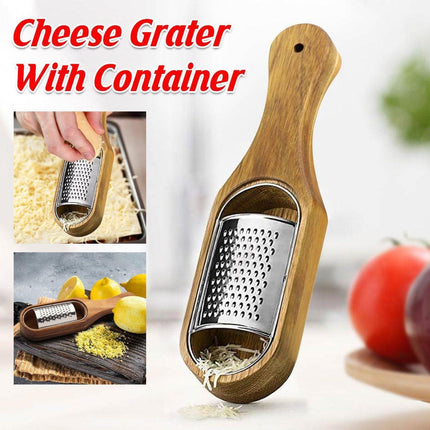 Premium Stainless Steel Cheese Grater with Acacia Wood Handle Scraper Planer.