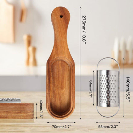 Premium Stainless Steel Cheese Grater with Acacia Wood Handle Scraper Planer.