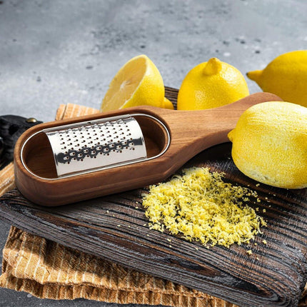 Premium Stainless Steel Cheese Grater with Acacia Wood Handle Scraper Planer.