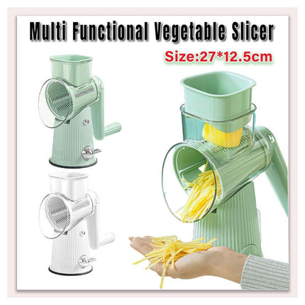 Multifunctional Vegetable Cutter Drum Slicer Kitchen Hand Cranked Grater Tool - Green.