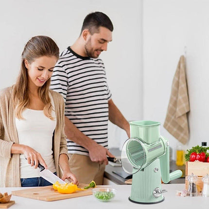 Multifunctional Vegetable Cutter Drum Slicer Kitchen Hand Cranked Grater Tool - Green.