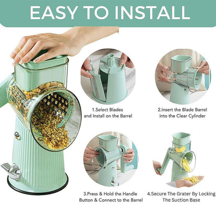 Multifunctional Vegetable Cutter Drum Slicer Kitchen Hand Cranked Grater Tool - Green.