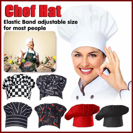 Adjustable Chef Cap with Elastic Band for Kitchen Cooking Baking Catering Use - White.
