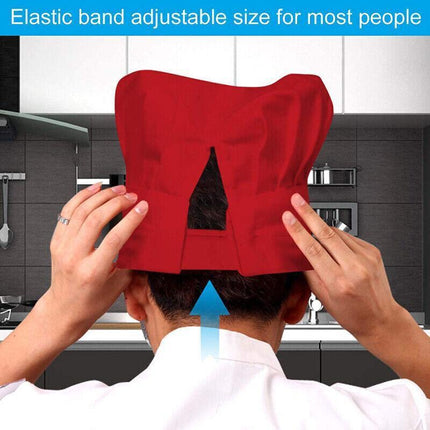 Adjustable Chef Cap with Elastic Band for Kitchen Cooking Baking Catering Use - White.