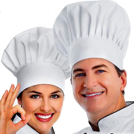 Adjustable Chef Cap with Elastic Band for Kitchen Cooking Baking Catering Use - White.