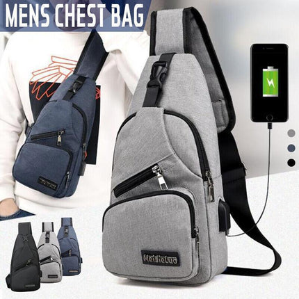 Durable Mens Chest Bag Shoulder Backpack Man Sling Cross Body Satchel Travel Bag - Blue.