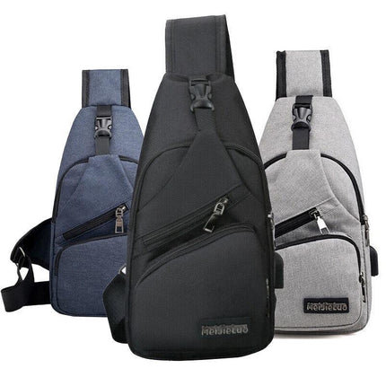 Durable Mens Chest Bag Shoulder Backpack Man Sling Cross Body Satchel Travel Bag - Blue.