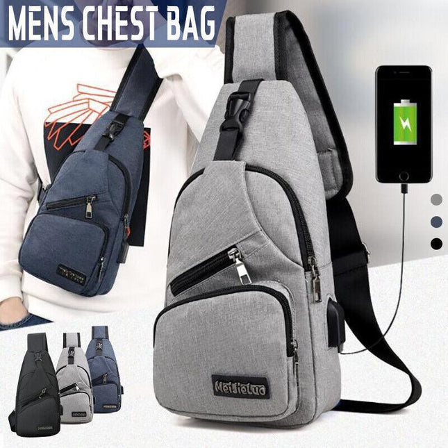 Durable Mens Chest Bag Shoulder Backpack Man Sling Cross Body Satchel Travel Bag - Grey.