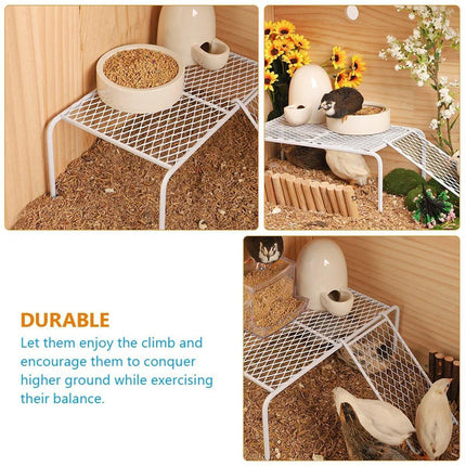 Metal Iron Chicken Feeding Ladder Grid Shelving Landscaping Platform Supplies - White-L.