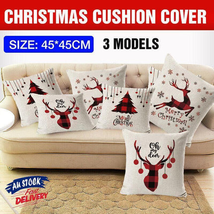 1Pc Christmas Square Cushion Cover Throw Waist Pillow Case Sofa Home Decor - Deer.