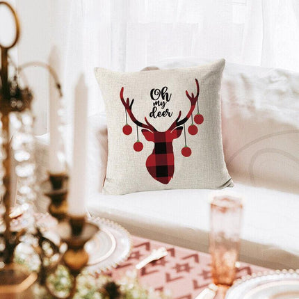 1Pc Christmas Square Cushion Cover Throw Waist Pillow Case Sofa Home Decor - Deer.