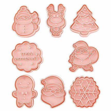 8PCS Christmas Cookie Cutter Set 3D Biscuit Moulds for Baking Fondant Pastry.