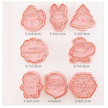 8PCS Christmas Cookie Cutter Set 3D Biscuit Moulds for Baking Fondant Pastry.