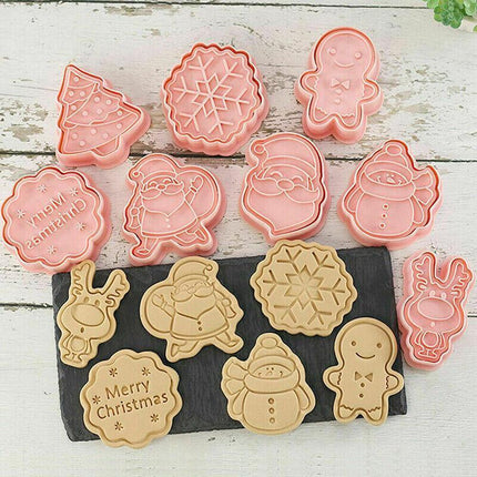 8PCS Christmas Cookie Cutter Set 3D Biscuit Moulds for Baking Fondant Pastry.