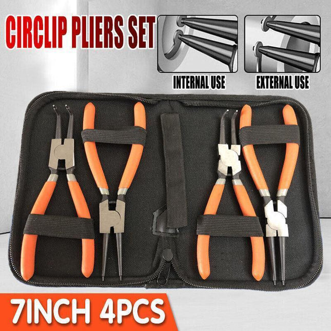 4 Pcs 7inch Circlip Plier Snap Ring Pliers Heavy Duty External Internal With Pouch.
