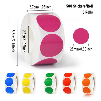 8 Rolls Colored Polka Dot Labels Round Seal Stickers Marking Round Sticker Set - White.