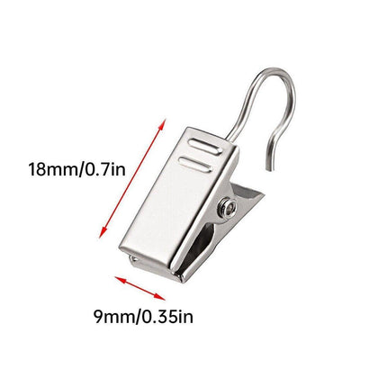 50PCS Stainless Steel Curtain Clip Hooks Strong Load-bearing Shower Accessories - Silver White.