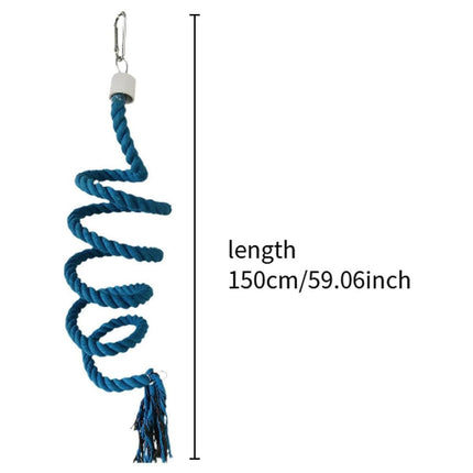 Bird Climbing Rope Toy Cotton Spiral Ladder Parrot Cage Hanging Swing Pet Toy - Blue.