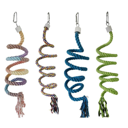 Bird Climbing Rope Toy Cotton Spiral Ladder Parrot Cage Hanging Swing Pet Toy - Green.