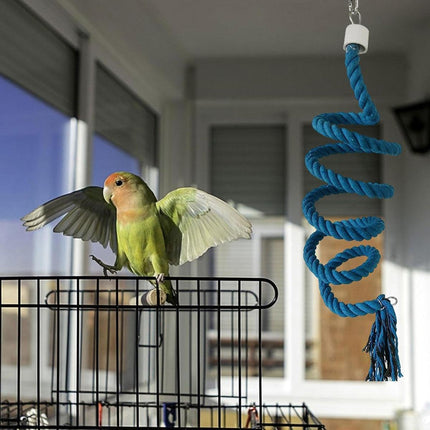 Bird Climbing Rope Toy Cotton Spiral Ladder Parrot Cage Hanging Swing Pet Toy - Green.