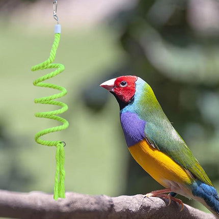 Bird Climbing Rope Toy Cotton Spiral Ladder Parrot Cage Hanging Swing Pet Toy - Green.