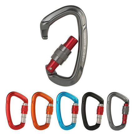 25KN Screwgate Locking Rock Climbing Carabiner Clip Aluminum D Ring Hook Buckle - Black.