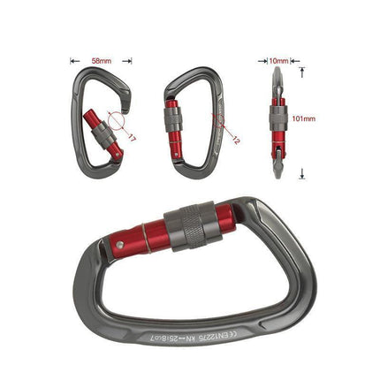 25KN Screwgate Locking Rock Climbing Carabiner Clip Aluminum D Ring Hook Buckle - Black.