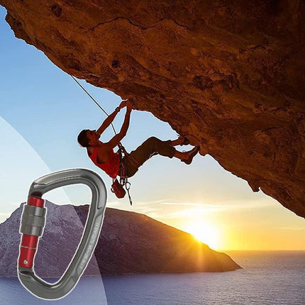 25KN Screwgate Locking Rock Climbing Carabiner Clip Aluminum D Ring Hook Buckle - Black.