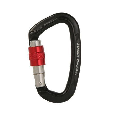 25KN Screwgate Locking Rock Climbing Carabiner Clip Aluminum D Ring Hook Buckle - Black.