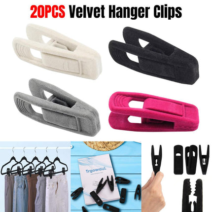 Clothes Drying Clips 20 Pack Velvet Flocking Trouser Pegs Hanger Grip Clamp Set - Beige.