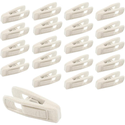 Clothes Drying Clips 20 Pack Velvet Flocking Trouser Pegs Hanger Grip Clamp Set - Beige.