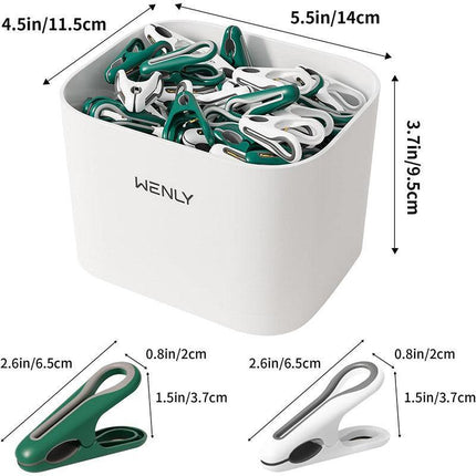 24pcs Clothes Pegs with Storage Basket Laundry Sock Clips Non Slip Drying Hanger - White.