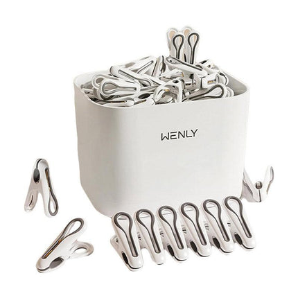 24pcs Clothes Pegs with Storage Basket Laundry Sock Clips Non Slip Drying Hanger - White.