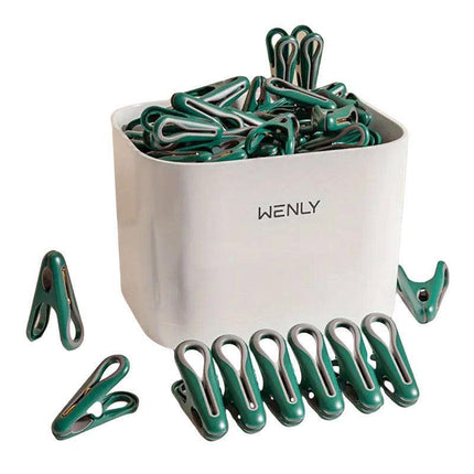 24pcs Clothes Pegs with Storage Basket Laundry Sock Clips Non Slip Drying Hanger - White.