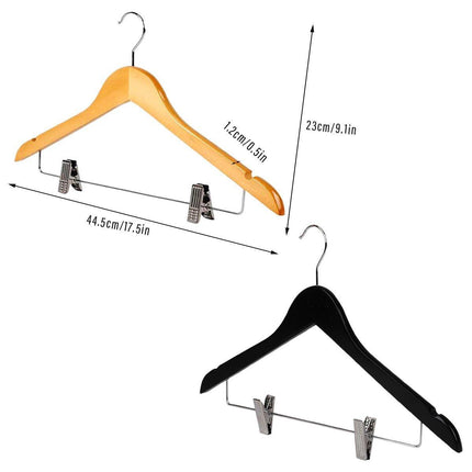 10 Pcs Wooden Non-Slip Wide Shoulder Clothes Hanger with Clip for Hotel Wardrobe - Wood.