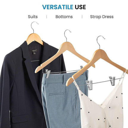10 Pcs Wooden Non-Slip Wide Shoulder Clothes Hanger with Clip for Hotel Wardrobe - Wood.
