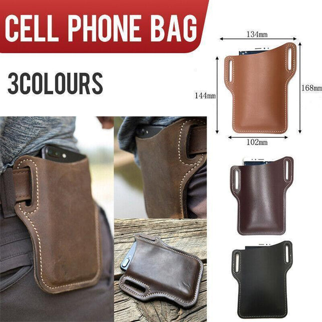 Leather Phone Holster Pouch Belt Clip Loop Waist Bag Cover Case for Men - Black.