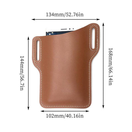 Leather Phone Holster Pouch Belt Clip Loop Waist Bag Cover Case for Men - Dark Brown.